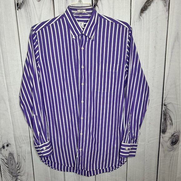 Peter Millar Purple White Striped Button Down Sz M Long Sleeve Cotton - Picture 1 of 7
